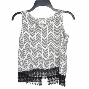 🌻B Jewel Arrow Fringe Black & White BOHO Tank Top